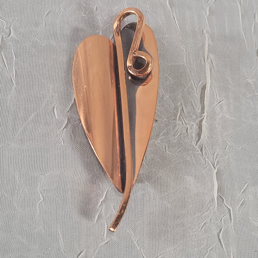 Renoir Copper Leaf Brooch Pin Women Vintage Mid Century Modern Heart Signed
